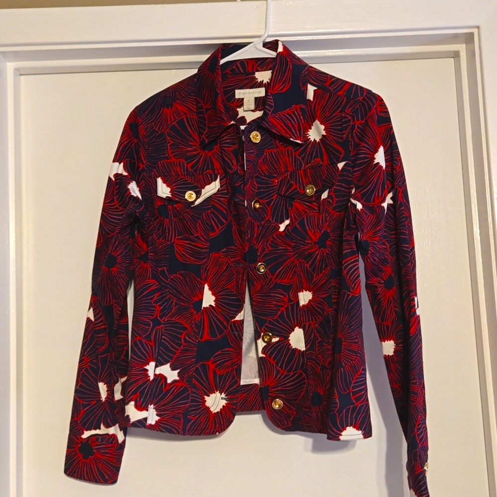 Charter Club Red Blue Floral Jacket, Women’s Sz S